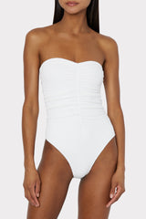 Textured Ruched One Piece White | Milly Women