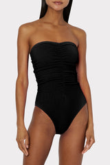 Textured Ruched One Piece Black | Milly Women