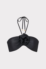 Floral Applique Halter Bikini Top Black | Milly Women