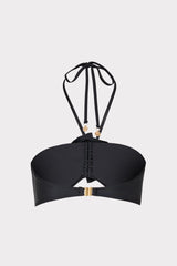 Floral Applique Halter Bikini Top Black | Milly Women