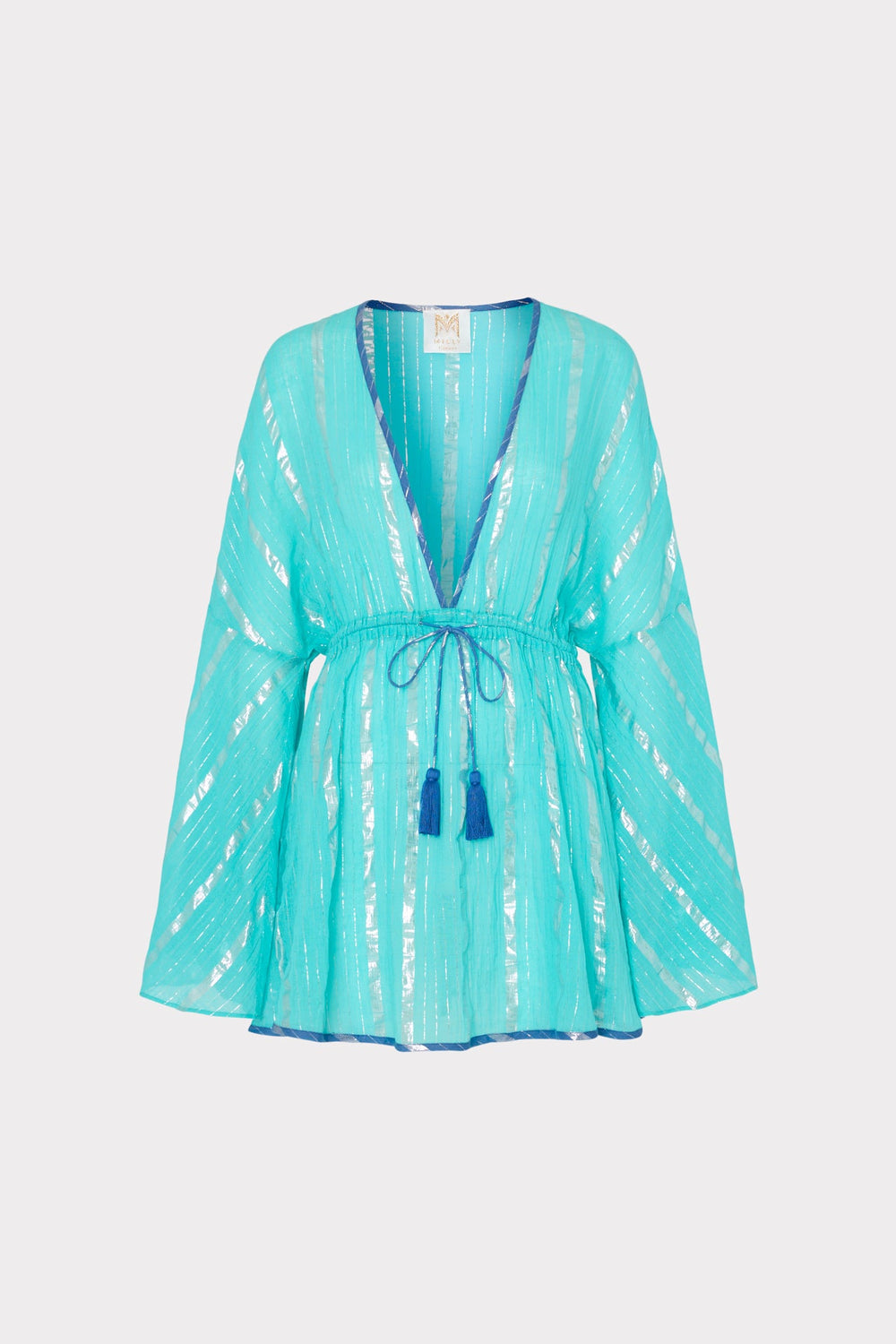 Olympia Lurex Stripe Coverup Dress Turquoise/Blue | Milly Women