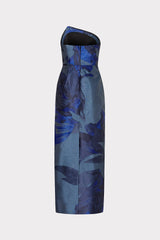 Asymmetrical Forest Jacquard Maxi Dress Navy Multi | Milly Women