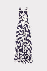 Catarina Graphic Brushstroke Maxi Dress Navy/Ecru | Milly Women