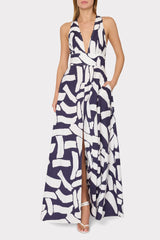 Catarina Graphic Brushstroke Maxi Dress Navy/Ecru | Milly Women