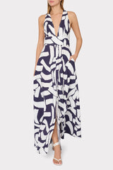 Catarina Graphic Brushstroke Maxi Dress Navy/Ecru | Milly Women