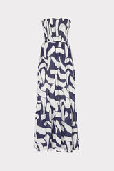 Olen Graphic Brushstroke Strapless Maxi Dress Navy/Ecru | Milly Women