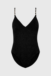 Cannes Beaded Strap One Piece Black/Gold | Milly Women
