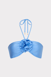 Rose Floral Applique Halter Bikini Top Mineral Blue | Milly Women