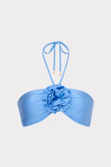 Rose Floral Applique Halter Bikini Top Mineral Blue | Milly Women
