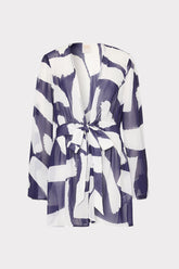 Jessie Graphic Brushstroke Chiffon Cover-Up Navy/Ecru | Milly Women