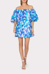 Jamie Under The Sea Off The Shoulder Mini Dress Blue Multi | Milly Women