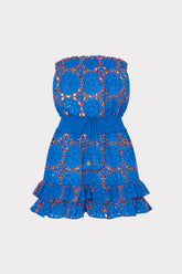 Verity Two Tone Geo Eyelet Cover-Up Dress Cobalt/Coral | Milly Women