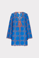 Viara Two Tone Geo Eyelet Cover-Up Dress Cobalt/Coral | Milly Women