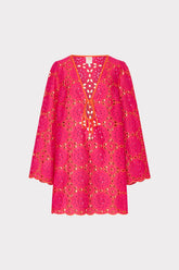 Viara Two Tone Geo Eyelet Cover-Up Dress Pink/Coral | Milly Women