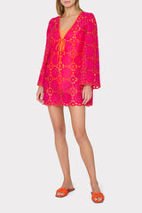 Viara Two Tone Geo Eyelet Cover-Up Dress Pink/Coral | Milly Women