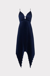 Joanna Pleated Satin Dress Navy | Milly Women