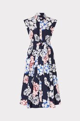 Jules Printed Poplin Midi Dress Navy Multi | Milly Women