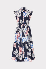 Jules Printed Poplin Midi Dress Navy Multi | Milly Women