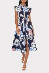 Jules Printed Poplin Midi Dress Navy Multi | Milly Women