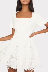 Joy Lace Combo Mini Godet Dress White | Milly Women