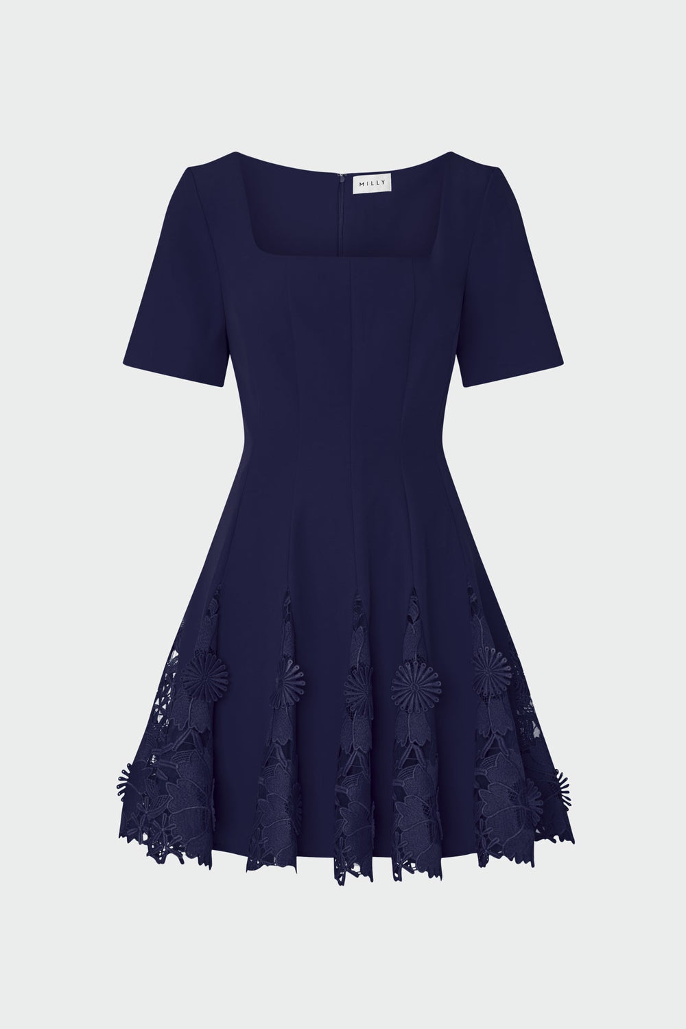 Joy Lace Combo Mini Godet Dress Navy | Milly Women