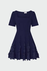 Joy Lace Combo Mini Godet Dress Navy | Milly Women