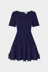 Joy Lace Combo Mini Godet Dress Navy | Milly Women