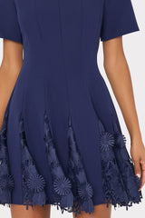 Joy Lace Combo Mini Godet Dress Navy | Milly Women
