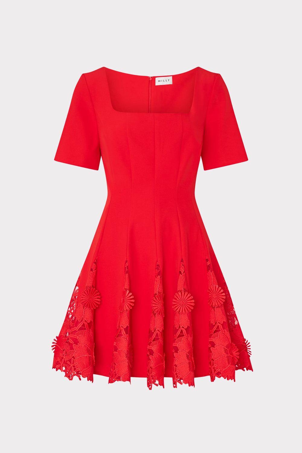 Joy Lace Combo Mini Godet Dress Red | Milly Women