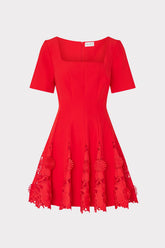 Joy Lace Combo Mini Godet Dress Red | Milly Women