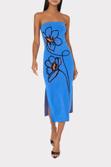 Floral Strapless Knit Midi Dress Blue Multi | Milly Women