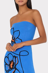Floral Strapless Knit Midi Dress Blue Multi | Milly Women