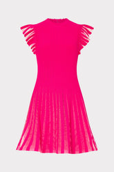 Sheer Flutter Sleeve Knit Mini Dress Pink | Milly Women