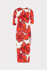 Windflower Jersey Midi Dress Coral Multi | Milly Women
