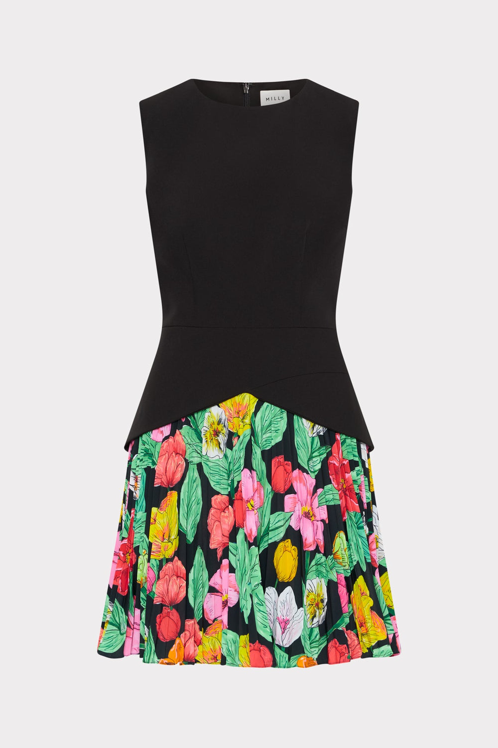 Haddy Tulip Rosette Pleated Mini Dress Black Multi | Milly Women