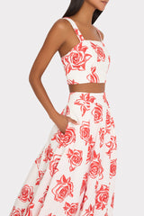 Juliet Rose Embroidery Midi Skirt Red/White | Milly Women