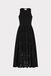 Geo Eyelet Knit Combo Midi Dress Black | Milly Women