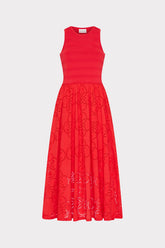 Geo Eyelet Knit Combo Midi Dress Red | Milly Women