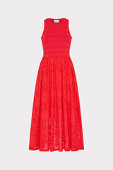 Geo Eyelet Knit Combo Midi Dress Red | Milly Women