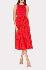 Geo Eyelet Knit Combo Midi Dress Red | Milly Women