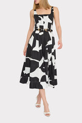 Grand Foliage Poplin Midi Dress Black/White | Milly Women