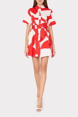 Grand Foliage Poplin Mini Dress Red/White | Milly Women