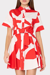 Grand Foliage Poplin Mini Dress Red/White | Milly Women