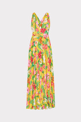 Oria Tulip Rosette Pleated Dress Yellow Multi | Milly Women