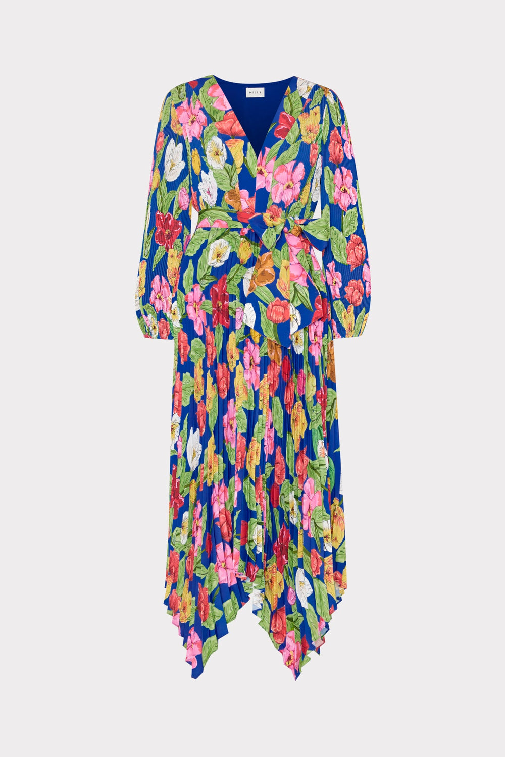 Liora Tulip Rosette Pleated Dress Royal Blue Multi | Milly Women
