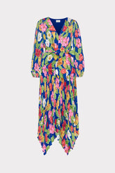 Liora Tulip Rosette Pleated Dress Royal Blue Multi | Milly Women