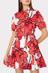 Juni Windflower Pastel Poplin Mini Dress Coral Multi | Milly Women