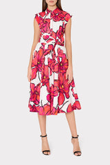Jules Windflower Pastel Poplin Midi Dress Coral Multi | Milly Women