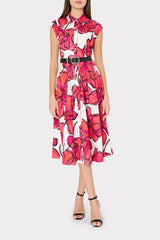 Jules Windflower Pastel Poplin Midi Dress Coral Multi | Milly Women