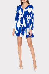 Liv Grand Foliage Pleated Dress Blue/White | Milly Women